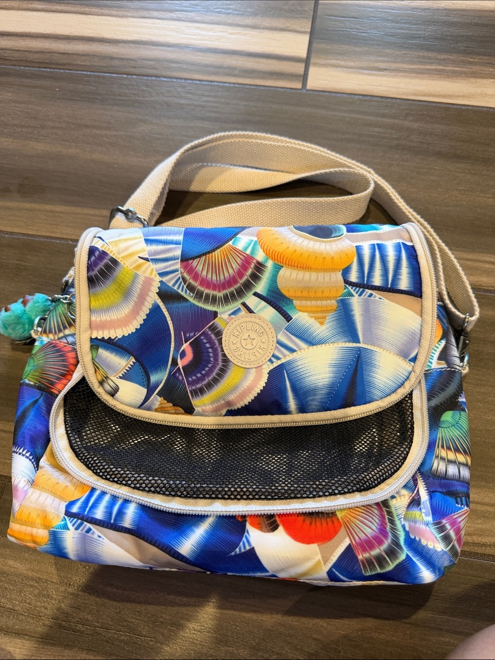 Kipling Multicolor Floral Print Crossbody Bag - Beige Trim
